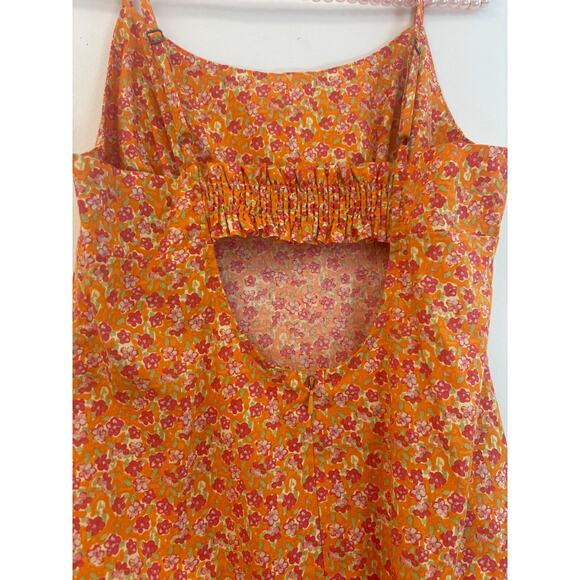 Wild Fable Dress Sz med Orange Floral‎ Cottagecore Smocked Open Back Mini Cotton - Picture 7 of 7